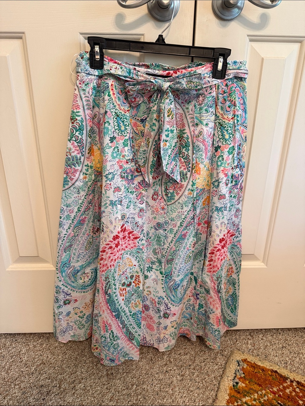 Talbot’s Floral Paisley Lined Midi Skirt with Tie Waist and Pockets
